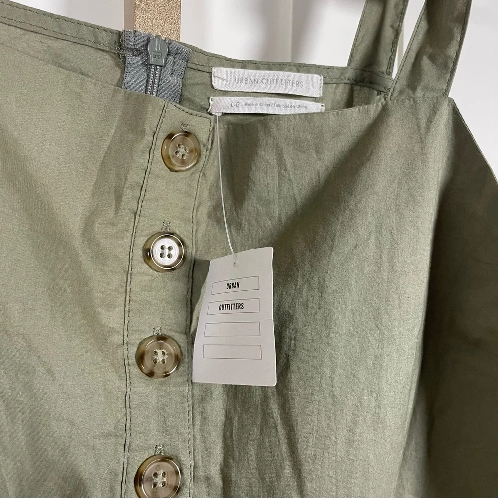 Urban Outfitters Olive Button-Front Cotton Romper - Picture 6 of 15